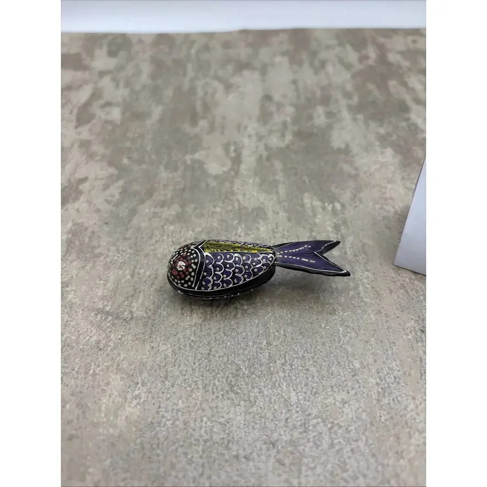 2” Lacquered Wooden Fish Trinket Box Multicolored